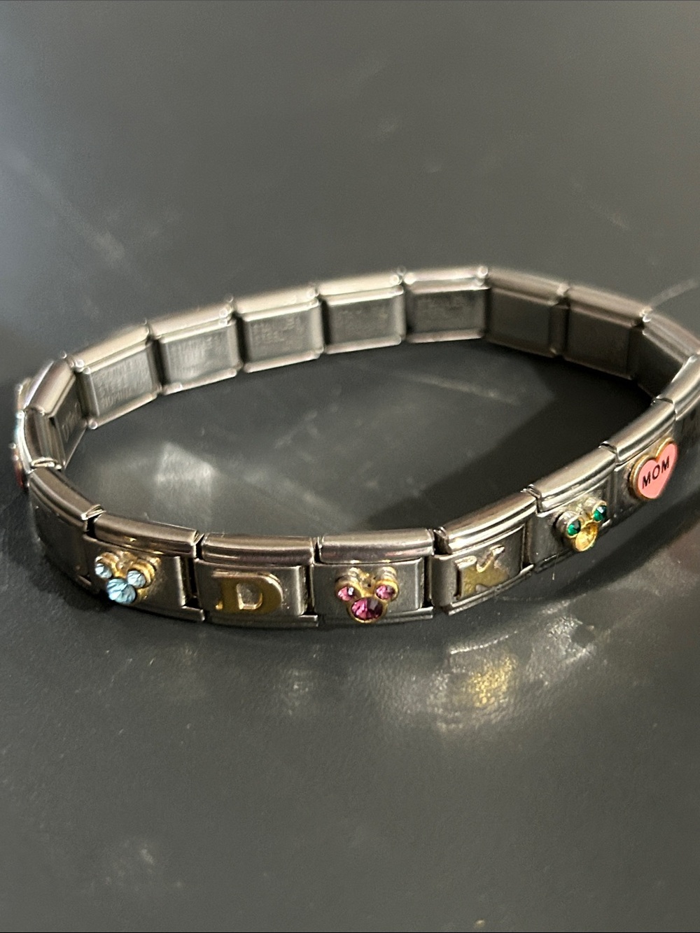 2 vtg  Silver Link Charm bracelet stainless steel Nomination, Disney, fascino +